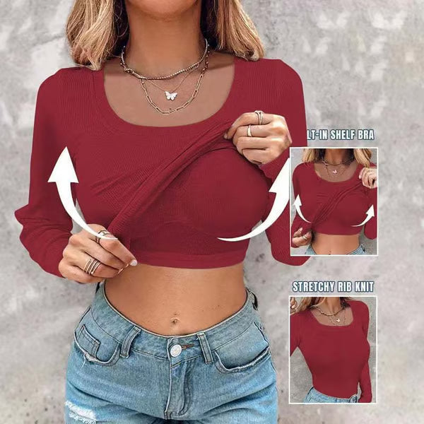 Ribbed Elegance — Long Sleeve Bra Top