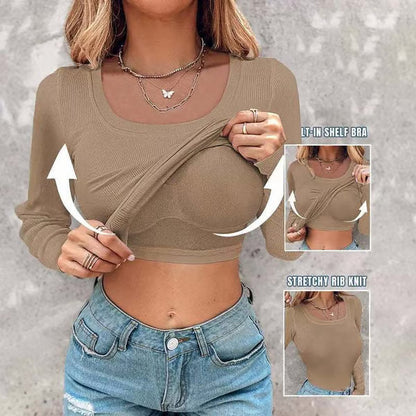 Ribbed Elegance — Long Sleeve Bra Top