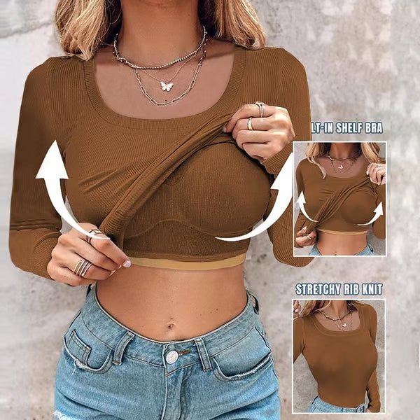 Ribbed Elegance — Long Sleeve Bra Top