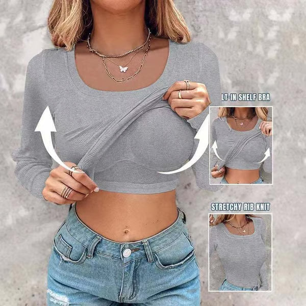 Ribbed Elegance — Long Sleeve Bra Top