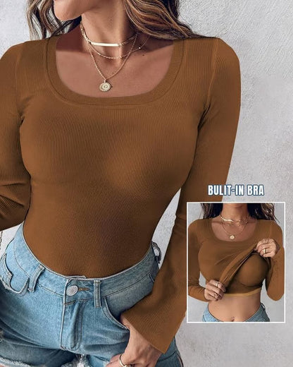 Ribbed Elegance — Long Sleeve Bra Top