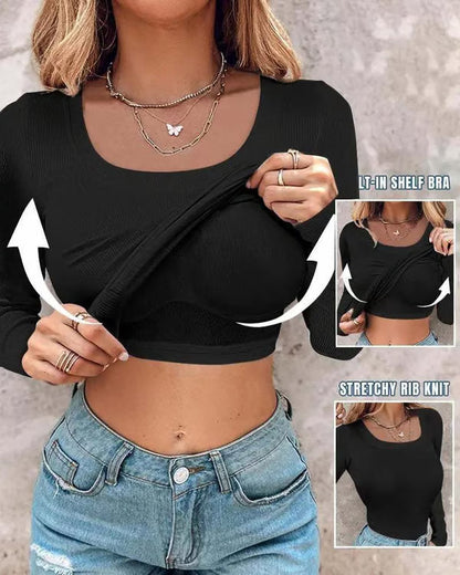 Ribbed Elegance — Long Sleeve Bra Top